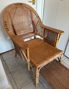 Vintage Wicker Armchair with Pull Out Ottoman