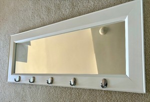White Wall Mount Mirror with Hooks