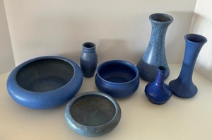 Collection of Vintage Blue Pottery Items