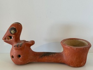 Pre-Colombian Style Bird Cup Mexican Pottery Pipe