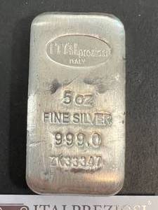 lot 03 image: 5 TROY OZ .999 FINE SILVER ITALPREZIOSI BAR