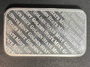 lot 25 image: 5 TROY OZ .999 FINE SILVER GOLDEN STATE MINT BAR