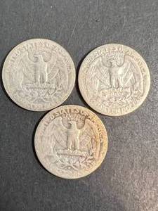 lot 28 image: 3 US WASHINGTON QUARTERS 1935P-D-S