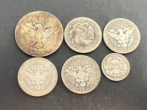 lot 39 image: GROUP OF 6 COINS 5 BARBERS 1 SEATED LIBERTY