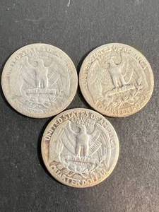 lot 65 image: 3 US WASHINGTON QUARTERS 1939P-D-S
