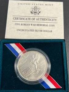 lot 72 image: 1991 US KOREAN WAR MEMORIAL UNC COIN