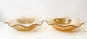 lot 77 image: Pair of Amber Glass Ruffled Edge Floral Bowls