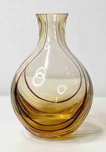 lot 80 image: Small Amber Tinted Glass Vase with Stripe Decoration