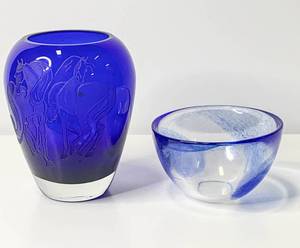 lot 71 image: 2 Blue Glass Vessels, Perry Coyle, Other