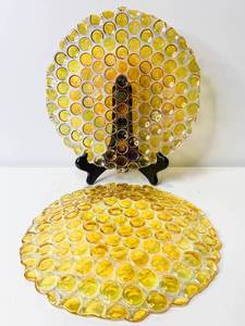 lot 74 image: Pair of Vintage Iridescent Yellow Hobnail Plates