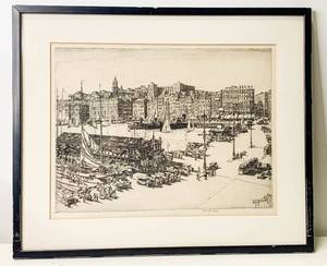 lot 76 image: Old Port, Marseilles Drypoint Etching by Henry Rushbury