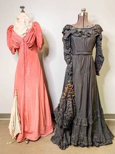 lot 150 image: 2 Antique Handmade Gowns and Parasols