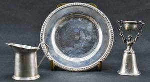 lot 136 image: Antique Sterling Reed & Barton Wedding Cup c. 1920, Sterling Creamer Pitcher, And Sterling Saucer