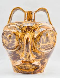 lot 142 image: Abstract Ceramic Face Vessel Signed RA