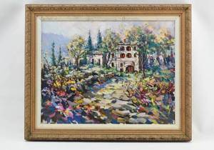 lot 20 image: F. Christian Italy Wine Country Original Impressionist Oil Painting on Canvas