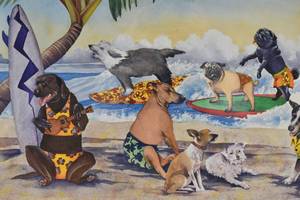 lot 25 image: M.L. Faustine, Dogs Just Wanna Have Fun Singed Print