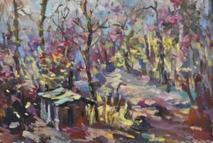 lot 27 image: F. Christian Spring-The Ozarks Original Impressionist Oil Painting on Canvas