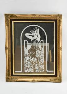 lot 33 image: Mirror Etched Glass Portrait of a Woman