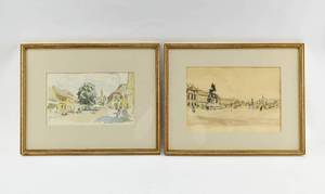 lot 41 image: Original Vintage Illustrations of French Street