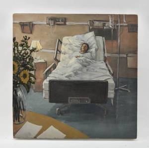 lot 45 image: Original Oil Painting on Canvas of Woman in Hospital Bed