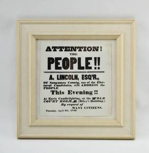 lot 55 image: Framed Photographic Print of Abraham Lincolns 1840 Address as Electoral Candidate in Sangamon County, IL.