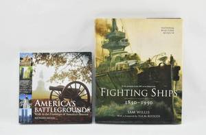 lot 59 image: Americas Battlegrounds by Richard Sauers and Fighting Ships 1850-1950 by Sam Willis Large Hardcover Table Books