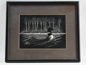 lot 90 image: Framed Print of a Loon signed Peterson