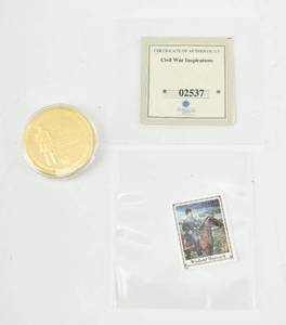lot 93 image: American Mint General Winfield Hancock Commemorative 24k Gold Plated Coin and Stamp