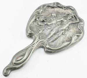 lot 68 image: Victorian Art Nouveau Style Metal Hand Mirror