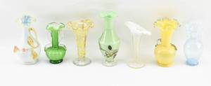 lot 161 image: 7 Assorted Blown Glass Vases with Ruffled Edges