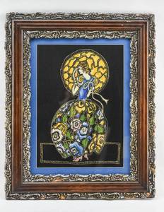lot 117 image: Painting on Board of a Woman with Floral Dress