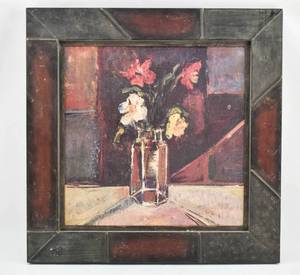 lot 114 image: Still Life Print of Flowers in Metal Frame