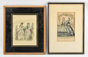 lot 112 image: Two Framed Vintage French Fashion Engravings