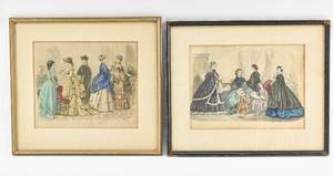 lot 110 image: Two Framed Antique French Fashion Engravings