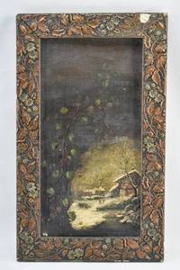 lot 108 image: Painting on Canvas Snowy Farm Scene