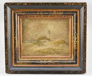 lot 107 image: Painting of a Shoreside Lighthouse