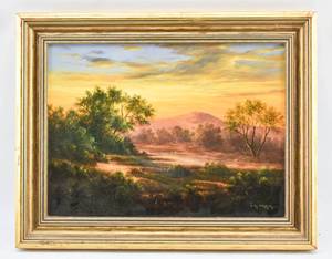 lot 104 image: D. R. Parker Southwest Sunset Landscape Painting