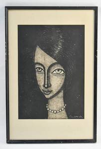 lot 105 image: Shuzo Ikeda Woodblock Print of a Woman