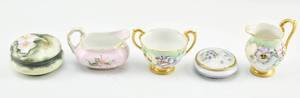lot 160 image: 5 French Floral Porcelain Vessels, Limoges, D & C, and T & V