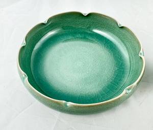lot 233 image: 2 Asian Blue-Green Ruffled Edge Bowls