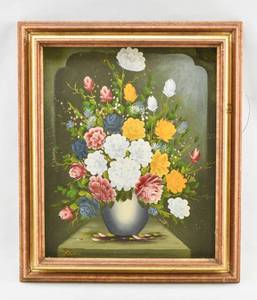 lot 183 image: Original Oil Painting on Canvas of Still Life of Flowers in Vase, Signed Bell