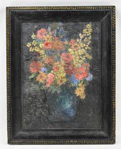 lot 180 image: Impressionist Flowers in Vase Original Oil Painting on Canvas