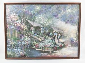 lot 177 image: Oil Painting on Canvas of Flower Market Signed Reynolds