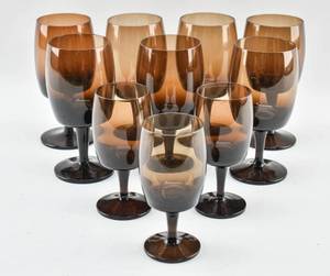 lot 208 image: Vintage Brown Gorham Crystal Stemware, 7 Large Glasses and 3 Small