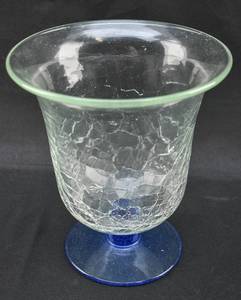 lot 209 image: Blenko Bell Vase #58 With Blue Foot and Crackle Glass