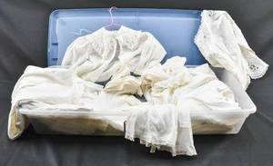 lot 217 image: 9 Vintage Pre-War Linen and Lace WomensGirls Clothing Items with Other Vintage Linens