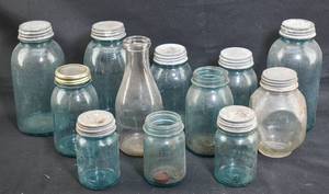 lot 246 image: Box of Vintage Glass Mason Jars, Others