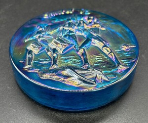 Beautiful Blue Carnival Glass Bicentennial Paperweight by Indiana Glass Company