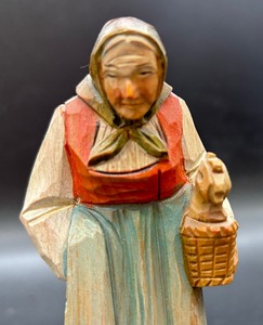 Vintage Anri Hand Carved Wooden Peasant Woman Figurine