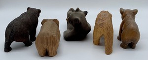 Five Hand Crafted Wooden Bear Figurines, Including One From Canada
